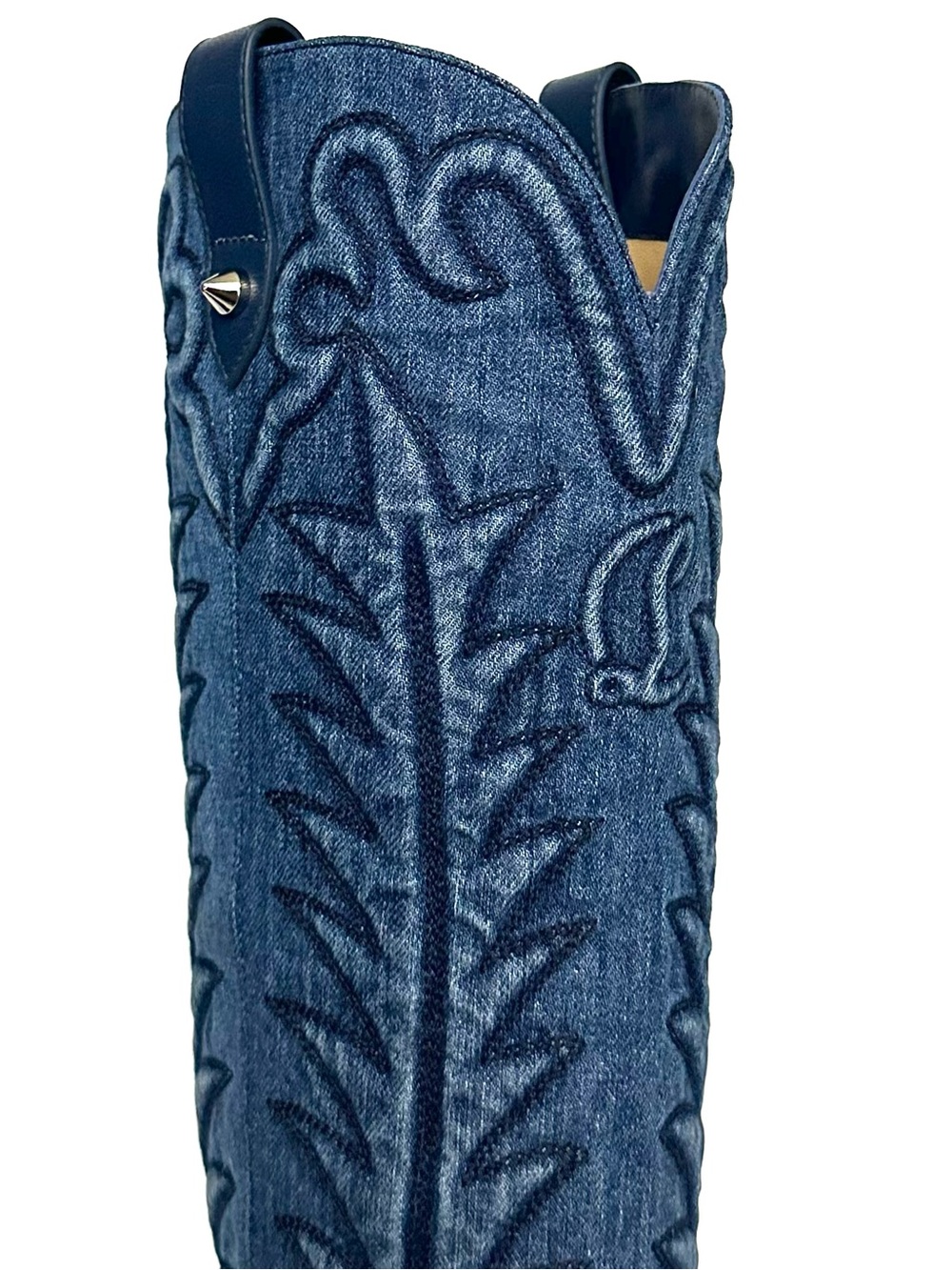 Christian Louboutin Santia 85mm Knee-High Western Boots in Leather and Denim - Picture 8 of 11